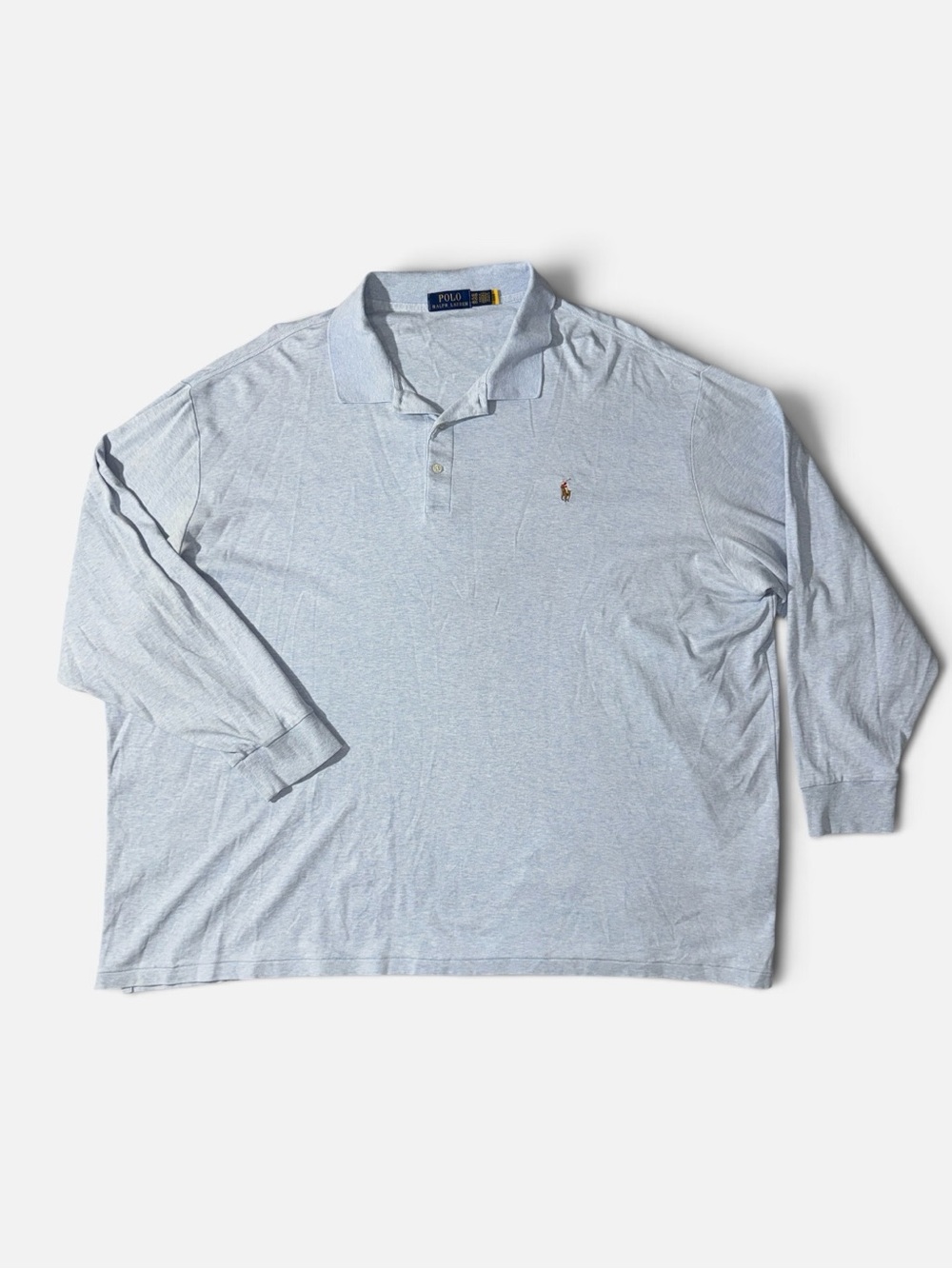 Polo Ralph Lauren men’s 4XB Big light blue heather soft cotton LS polo shirt EUC